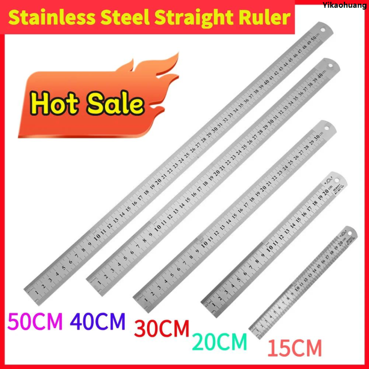 YikaohuangStainless Steel Metal Straight Ruler 15cm/20cm/30cm/40cm/50cm ...