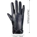 1pair Equestrian Soft PU Anti-cold Gloves Touch Screen Solid Color Men Finger Mittens Adjustable Warmer Windproof Mittens Winter. 