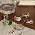 Retro Romantic Matching Drop Glaze Gold Color Open Rings Women Fashion Jewelry MNP. 