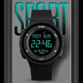 SKMEI 1445 Countdown Electronic Silicone LED Digital Sport Unisex Watch - Black. 