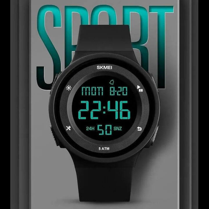 SKMEI 1445 Countdown Electronic Silicone LED Digital Sport Unisex Watch - Black