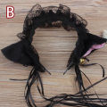 Maid Women Ruffles Lace Headband Plush Cat Ears Ribbon Bell Hair Hoop Cosplay CF8. 