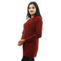 Maroon  Woolen Full Sleeve Front Button Design Sweater For Women. 