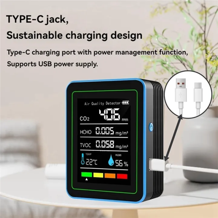 Nullmul%205%20in%201%20Air%20Quality%20Monitor%20TVOC%20HCHO%20Temperature%20Humidity%20CO2%20Meter,%20USB%20Rechargeable%20CO2%20Detector%20Black%20-%20Image%207