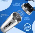 Strauss Stainless Steel Shaker Bottle 739 ML for Protein Shake, 100% Leakproof , Ideal for Protein, Pre Workout, BCAAs & Water. 