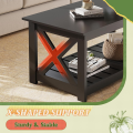 Black Cross Coffee Table for Living Room, 40" Center Table with X-Frame Support & Storage Shelf, 2-Tier Wood Coffee Tables for Bedroom. 