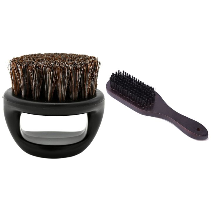 1 Pcs Ring Design Horse Bristle Men Shaving Brush with Fade Brush Comb Scissors Cleaning Brushes