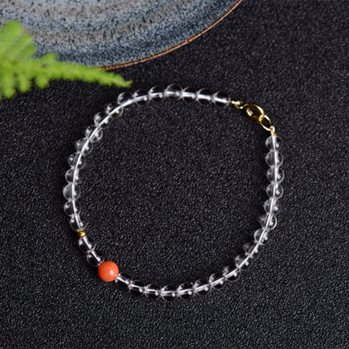 【New arrival】Natural White Crystal Bracelet with Southern Red Bead Accessories Male and Female Hand Jewelry Fashion Simple Gift Giving Creative