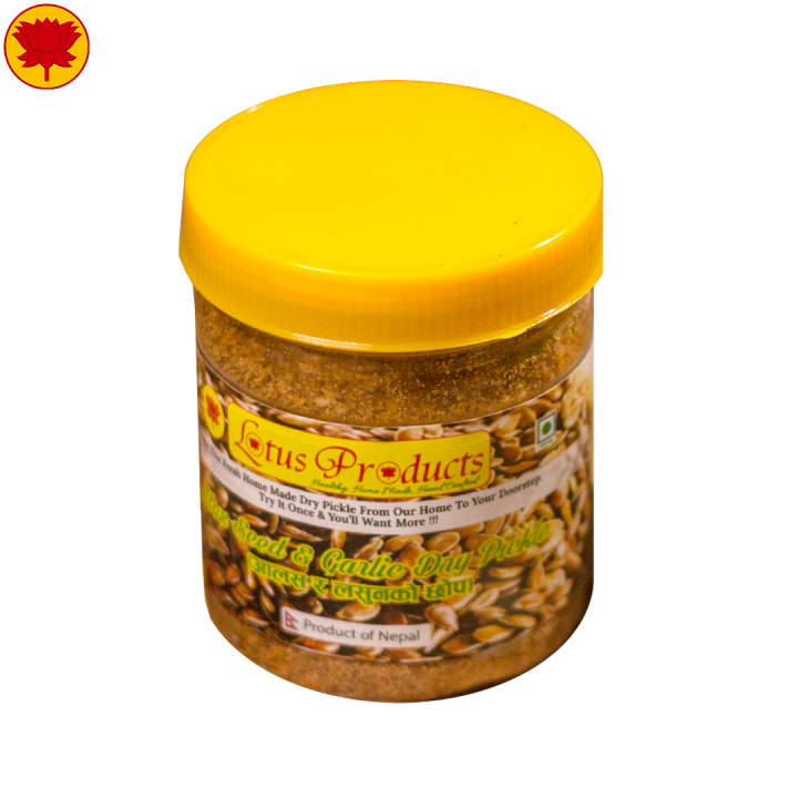 Chhop - Aalas Ra Lasun Ko Sukkha Achar (Homemade Flax Seed and Garlic Dry Pickle) - 150g - Lotus Products