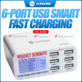 Quick Charge 3.0 6Port USB Fast Charging Dock, Strong Compatibility USB Charger, Multi Port USB Wall Charger, LCD Display ligent IC Auto Detect Tech. 