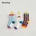 Wenefang 3 Pairs/Pack Autumn Winter New Children's Socks Boys And Girls Rainbow Hot Selling Striped In Tube Tide Socks Baby Kids Cotton Sport Socks. 