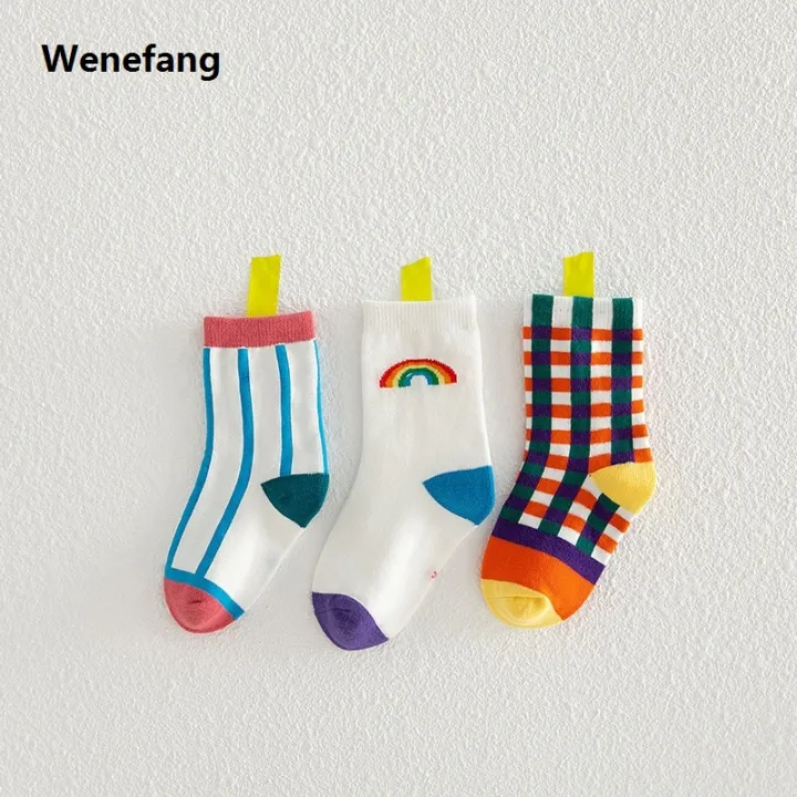 Wenefang%203%20Pairs/Pack%20Autumn%20Winter%20New%20Children's%20Socks%20Boys%20And%20Girls%20Rainbow%20Hot%20Selling%20Striped%20In%20Tube%20Tide%20Socks%20Baby%20Kids%20Cotton%20Sport%20Socks%20-%20Image%207