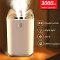 3L Double Nozzle Air Humidifier with LED Light - Ultrasonic Aromatherapy Diffuser, Heavy Fog, USB Powered. 