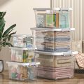 Practical Transparent Black Storage Box with Lid Plastic Organizing Box Stackable Space Saving Tote Container Clothing. 