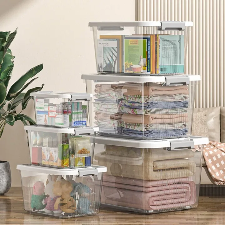 Practical%20Transparent%20Black%20Storage%20Box%20with%20Lid%20Plastic%20Organizing%20Box%20Stackable%20Space%20Saving%20Tote%20Container%20Clothing%20-%20Image%203