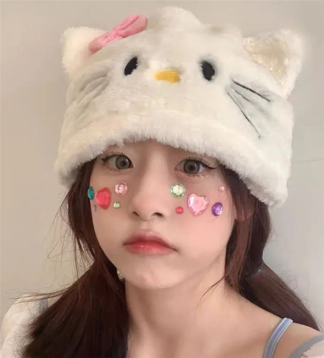 NEW%20Kawaii%20Hello%20Kitty%20Hat%20for%20Girls%20Ins%20Style%20Y2K%20Hello%20Kitty%20Hats%20Women%20Sweet%20Fashion%20Winter%20Plush%20Warm%20Hat%20Cosplay%20Harajuku%20Hats%20-%20Image%202