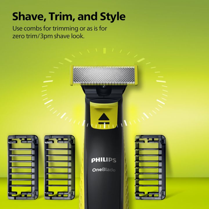PHILIPS%20QP2724/10%20OneBlade%20Hybrid%20Razor%20Cordless%20One%20Blade%20Hybrid%20Trimmer%20and%20Shaver%20with%203%20Trimming%20Combs,%20Lime%20Green%20-%20Image%206