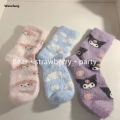 Wenefang Cartoon Kawaii Sanrioed Coral Velvet Socks MyMelody Kuromi High Quality Cinnamoroll Plus Velvet ThickMink Velvet Socks Sleep Socks. 