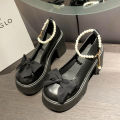 Chanel style Mary Jane shoes for women 2023 New Pearl bow JK single-layer shoes thick heel platform spring and autumn small leather shoes. 