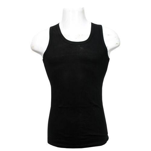 Black Plain Cotton Vest For Men