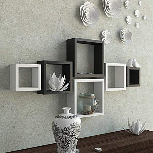 Home Decor Stuff 6 Square Shape Wall Shelf for Home Decor Purpose (Black and White)