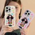 Colorful Big Eyed Girl Graffiti Cover Compatible for IPhone 15 11 14 13 12 Pro Max 7Plus XR XS Max X 7 8 Plus SE Macron Plating Metal Lens Case. 