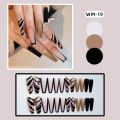 MAANGE 24Pcs Sparkling Black Gold Long T Wearable Nail Art Patch Fake Press On Nails With Glue & File WM19. 