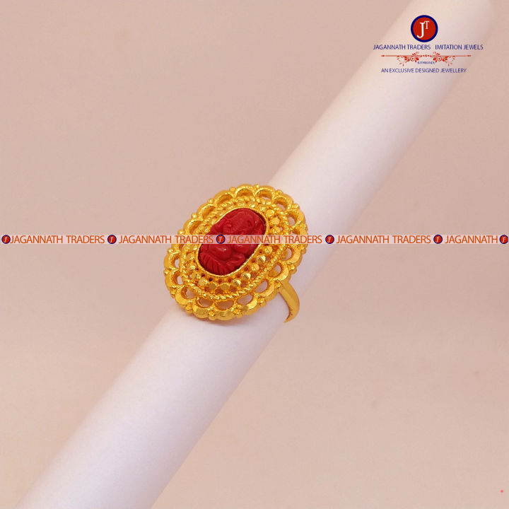 Big Size Ganesh Muga Ring Gold Plated For Women