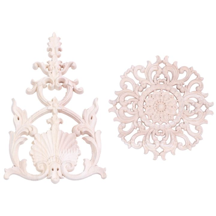 NAMUNY 2 Pcs Rubber Wood Carved Applique Vintage Furniture , No. A & No.H