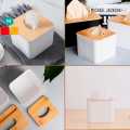 Square Shape Wooden Cover Plastic Tissue Box Holder  Paper Napkin Dispenser Case. 
