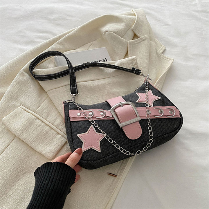 Y2k%20Fashion%20Women's%20Handbags%20Stars%20Pattern%20Cool%20Girls%20Underarm%20Bag%20Fashion%20Canvas%20Female%20Small%20Shoulder%20Bags%20Chain%20Tote%20Purses%20Creek%20-%20Image%205