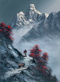 Oil Painting Of Mt Everest In Canvas For Wall Decoration. 
