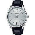 Casio Mtp-V005L-7B Standard Analog Black Leather Band Silver Dial Watch For Men. 