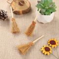 20Pcs Miniature Artificial Mini Straw Brooms with Red Ropes Halloween Straw Decoration Witches Party Decor Toy. 