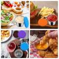NAMUNY 4Pack 2.4Oz Small Condiment Containers, Salad Dressing Container, Stainless Steel Sauce Container with Silicone Lids. 