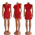 European and American new fashion women's V-neck sexy slim hip ruffle dress YY6572. 