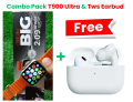 Combo Pack T900 Ultra Smartwatch and TWS Wireless Earbud | BT Calling Smartwatch | Screen Touch Smartwatch | Durable Battery Backup. 