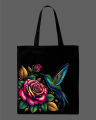 Rose Floral Graphic Printed Tote Bag– Eco-Friendly Cotton Shoulder Shopping Bag-White, Black. 