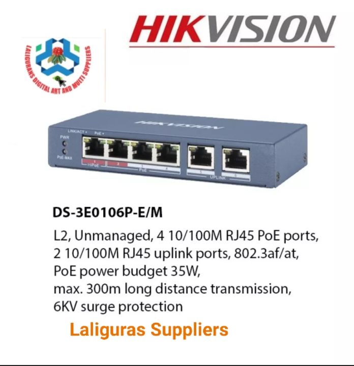 Hikvision Dual Uplink 4 Port Fast Ethernet Unmanaged POE Switch