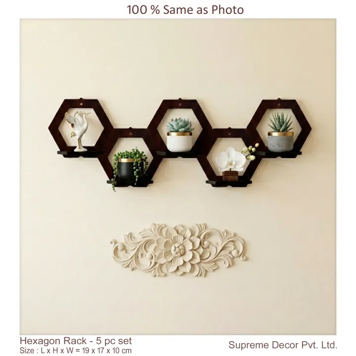 Formica%20laminated%20Hexagon%20Honeycomb%20Wall%20rack%20for%20Home%20Decor%20,%20Living%20Room%20&%20Office%20-%205%20pc%20set%20%20-%20Best%20Quality%20-%20By%20Supreme%20Decor%20-%20Image%202