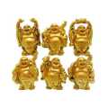 Laughing Buddha 6 Pcs Set Vastu Feng Shui Golden Set. 