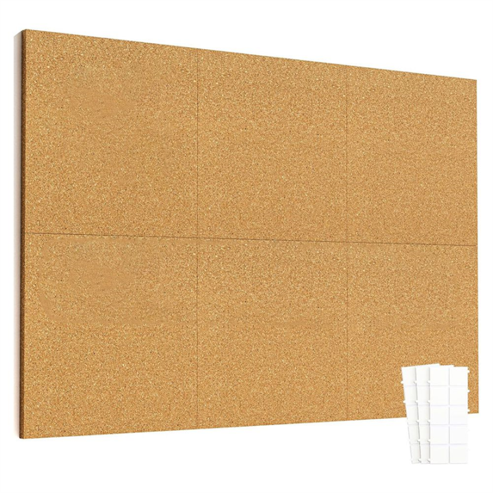 12inch X 12inch Cork Tiles, 6 Pack Cork Boards for Wall with Safe Removable Adhesive Tabs, Large Cork Bulletin Boards