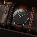 Enacolor 4Pcs/Set New Male Leather Bracelet Bangles Bracelet Watches Set Fashion Casual Accessories Men Birthday Gift. 