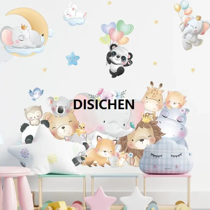 DISICHEN%20Cartoon%20Animals%20Wall%20Stickers%20for%20Children%20Kids%20Rooms%20Girls%20Boys%20Baby%20Room%20Decoration%20Wallpaper%20Elephant%20Panda%20Giraffe%20Luxury%20-%20Image%202