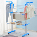 Foldable Multi-Layer Clothes Drying Rack with Wheels – Telescopic Metal Laundry Stand for Indoor & Outdoor Use | 3-Tier Cloth Dryer Rack for Towels, Garments & Home Organization. 