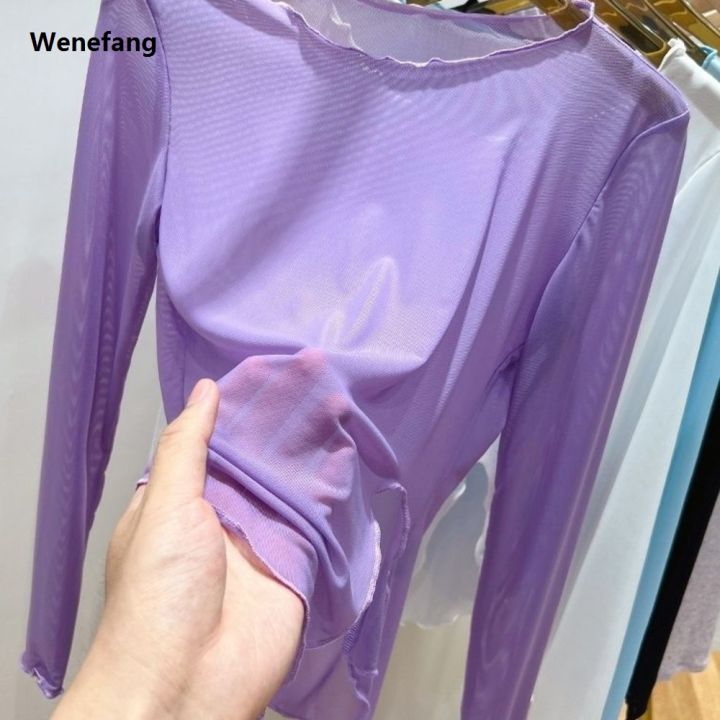 Wenefang%20Ice%20Silk%20Mesh%20Bottom%20Blouse%20for%20Women%20Summer%20Wear%20Sunscreen%20High%20Quality%20Long-sleeved%20T-shirt%20Foreign%20Aura%20Edge%20Tulle%20Perspective%20-%20Image%205