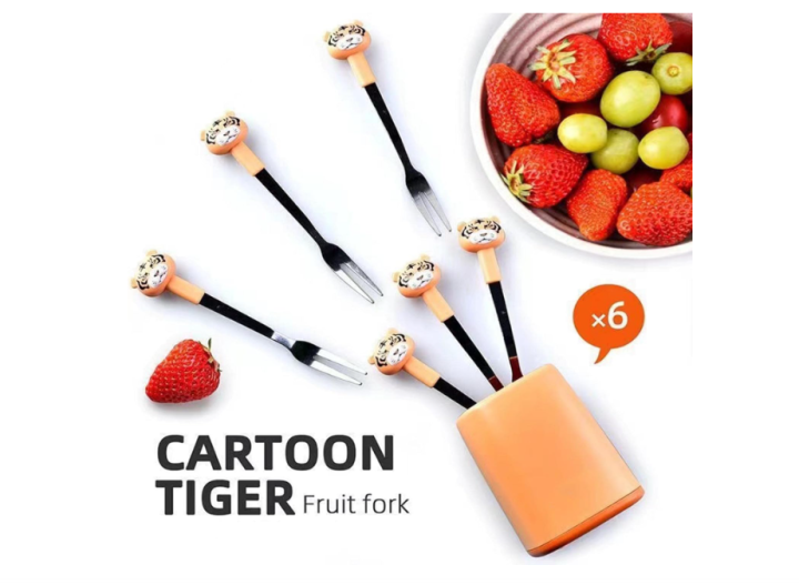 Cartoon%20Fruit%20Fork%20Set,%20Stainless%20Steel,%20Mini%20Cute%20Fork,%20Tiger%20Shaped%20Fruit%20Fork,%20Can%20Be%20Used%20for%20Fruits,%20Cakes,%20Pastries,%20Pack%20of%206%20with%20Base%20Yellow%20-%20Image%204