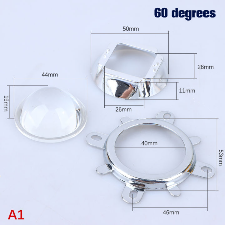 60 90 120 degree LED Lens Optical Glass 44mm Reflector Collimator Fixed Bracket For 20W 30W 50W 100W COB High Power COB Chip