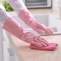 Rubber Plush Thick PVC Waterproof Gloves Kitchen Dish Washing Laundry Clothes Cleaning Gloves - Random Color. 