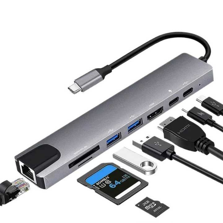 8 in 1 Type C To USB-C 4K HDMI Adapter USB 3.0 Multiport Cable Hub ...